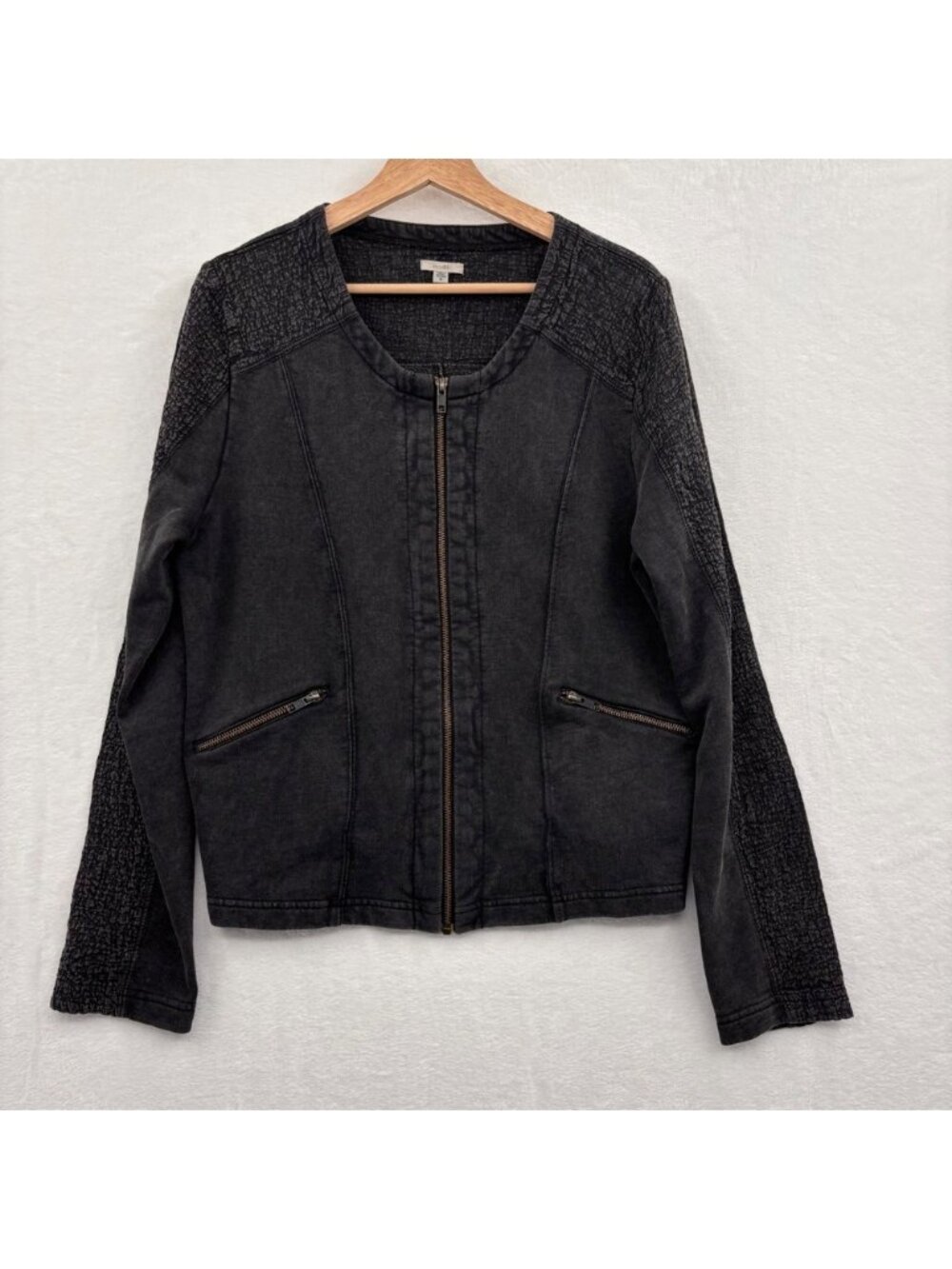 Ecote‎ Knit Zip Front Jacket Large Gray Laggenlook Scoopneck